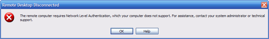 Error: the remote computer requires network level authentication