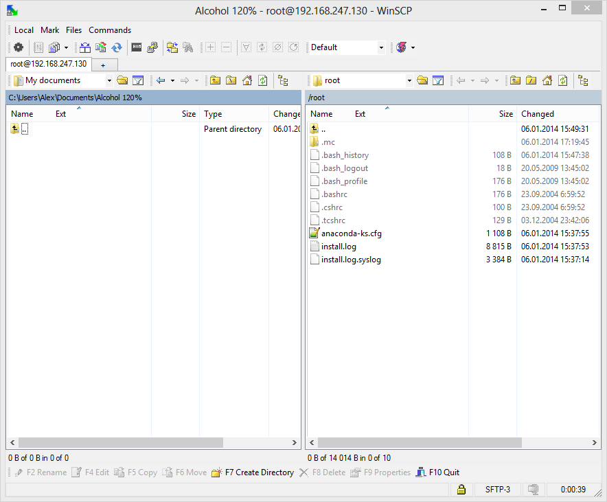 Файловий менеджер WinSCP після підключення до сервера